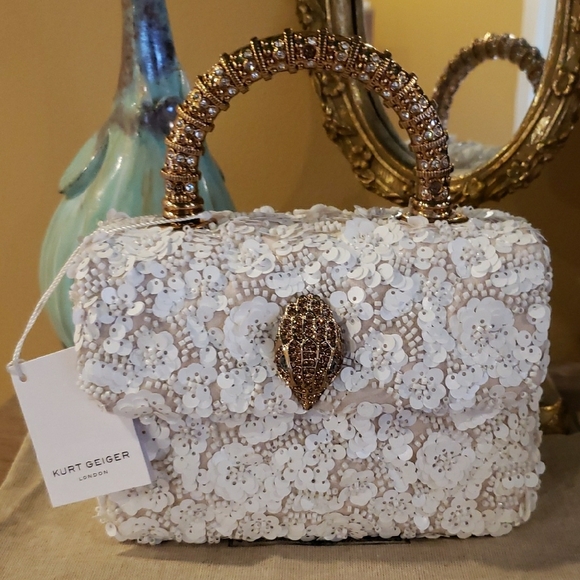 Kurt Geiger Handbags - NWT & Dusty! Kurt Geiger White Sequin Floral Embellished Satchel / Crossbody